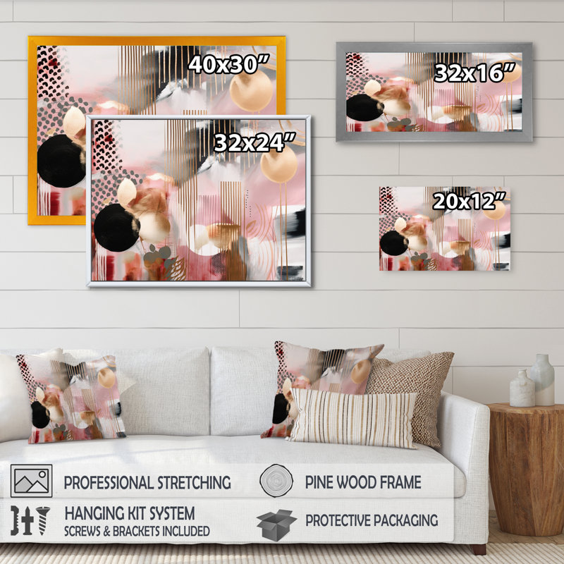 " Pink Gold Lines Scenery I ", Gold Picture Framed, 44" W x 34" H