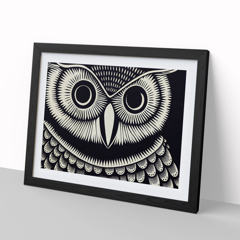 Mind Bending Owl Abstract - Single Picture Frame Print, 46cm H x 64cm W x 2cm D, Black