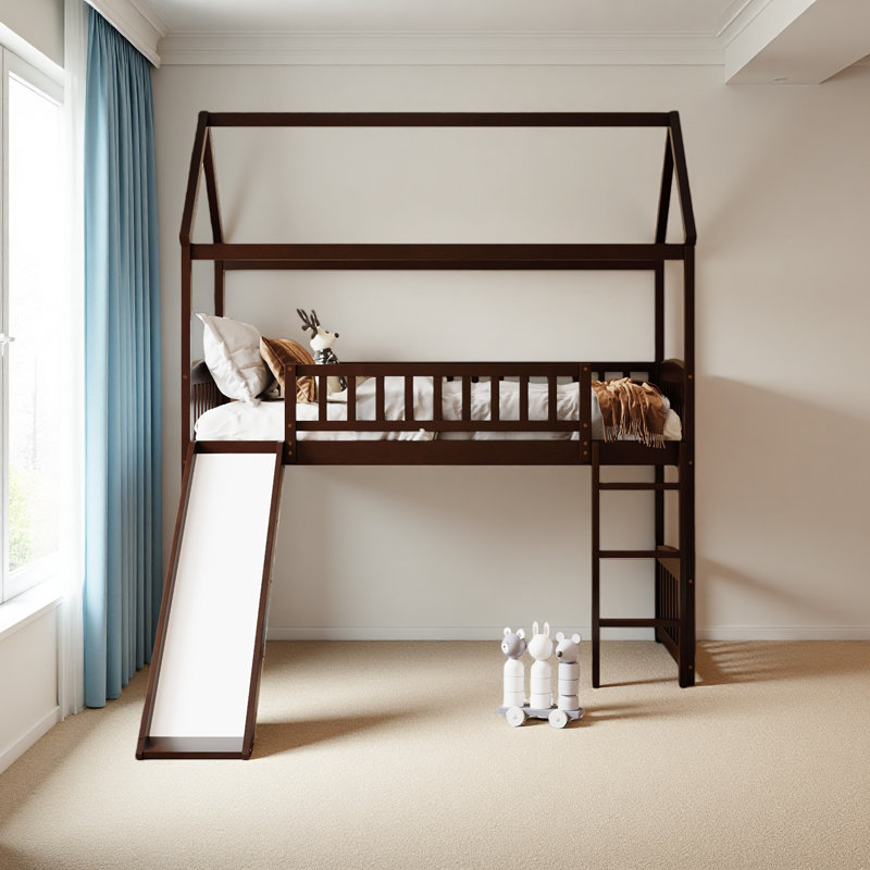 Twin Loft Bed With Slide, House Bed With Slide, Espresso