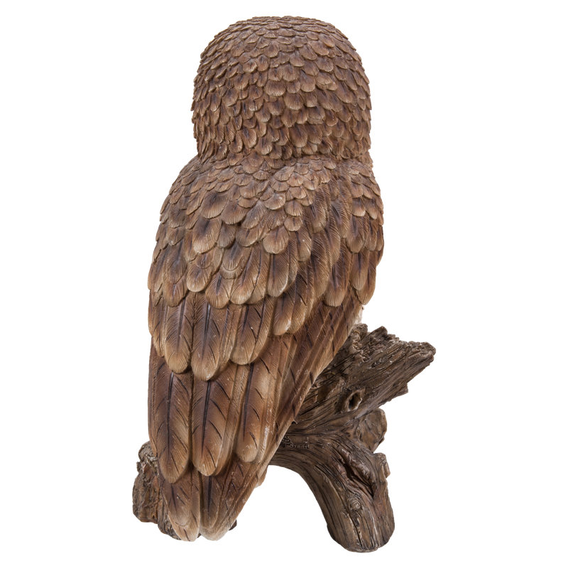 Brown Polyresin Owl on Stump Garden Statue