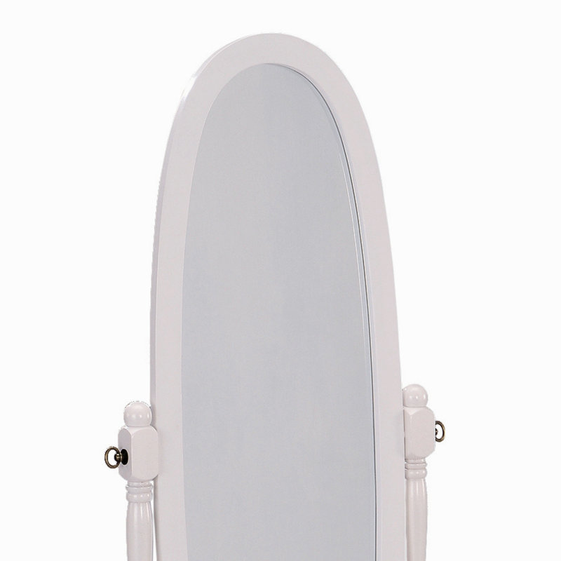 59.25" Tall Standing Wooden Floor Mirror With White Finish, Oval Shape, White