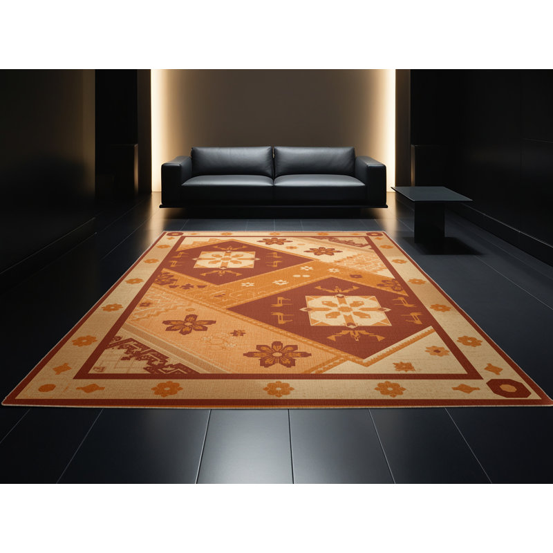 Tapis oriental doux et moelleux à motif oriental brun et beige, 3x5