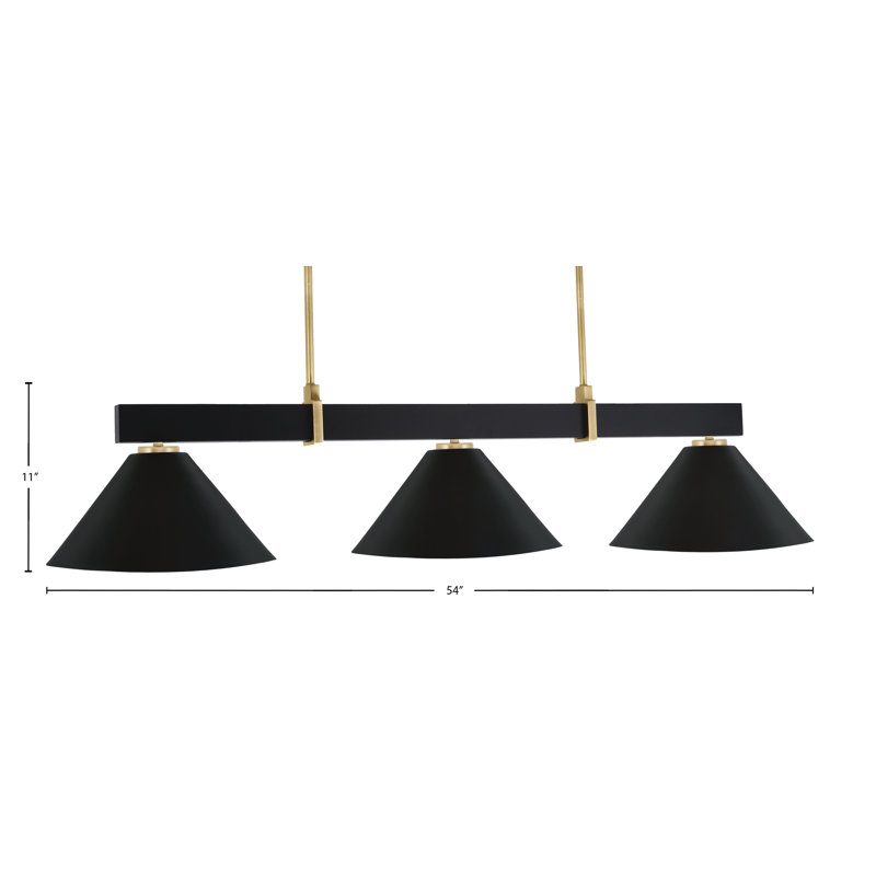 Bar 3 lumières Raheemah Wellington, H 11 po x l 14 po x P 14 po, Noir mat, Noir mat / laiton