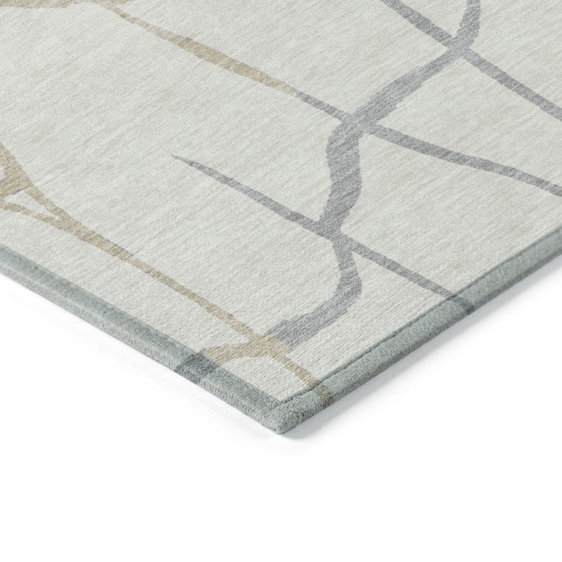 Ivory and Beige Flat Woven Synthetic Area Rug