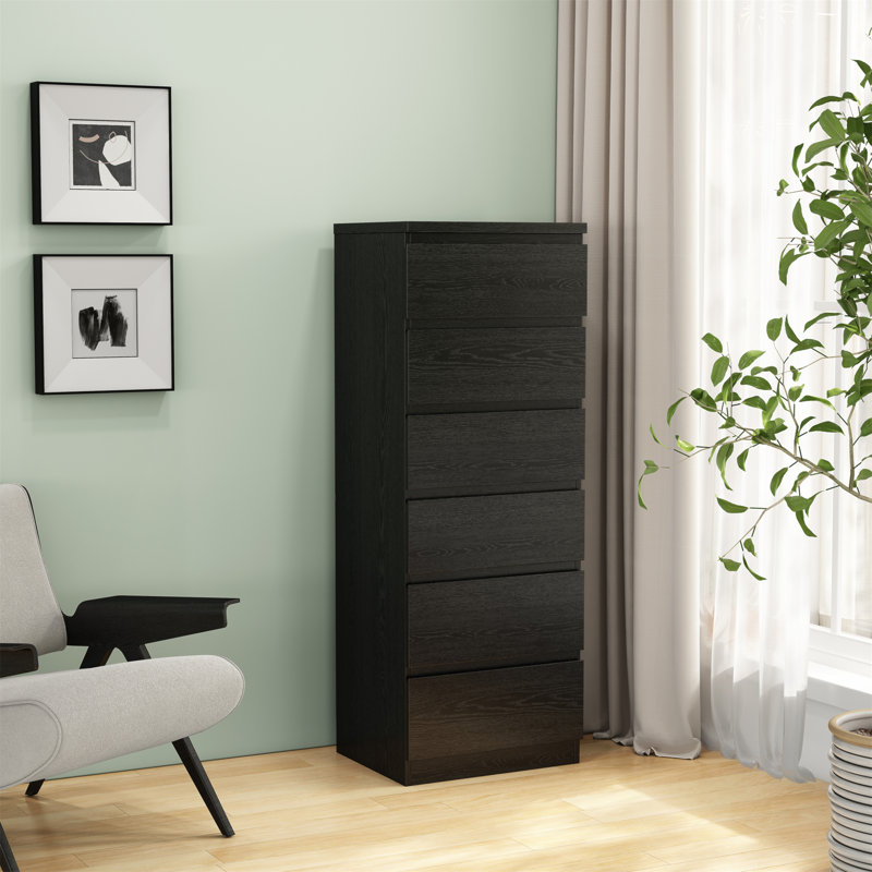 Commode 6 tiroirs, commode de rangement moderne, commode noire 18,9 po pour garde-robe avec design sans poignée, commode pour chambre à coucher, salon