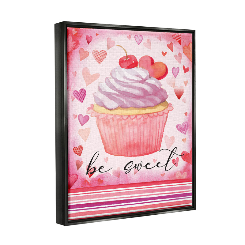 Be Be Romantic Hearts Cupcake Floater, art mural sur toile par ND Art, Cadre flottant noir de jais