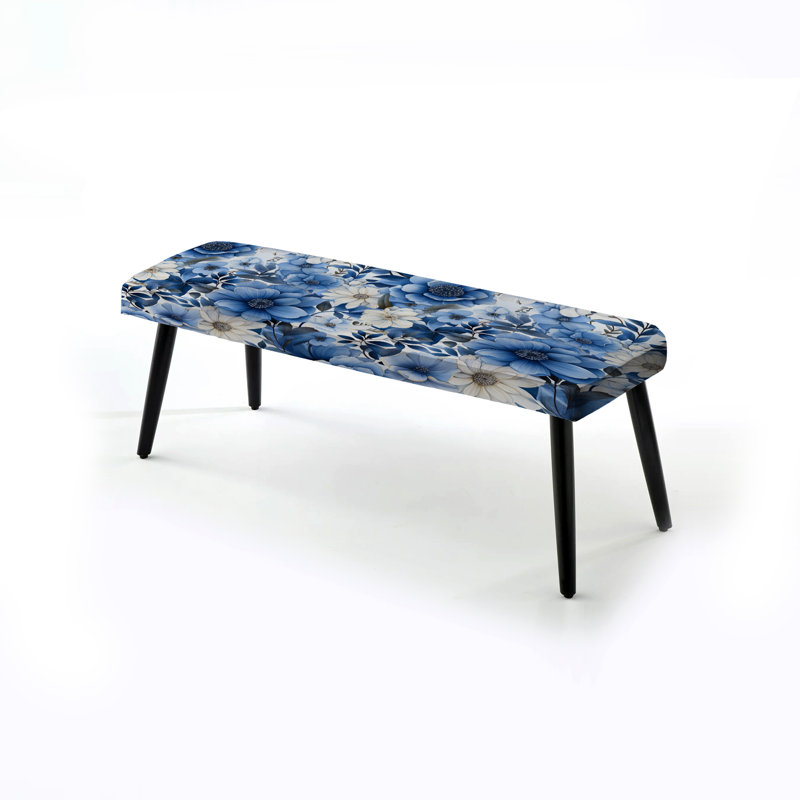 Motif floral excentrique bleu aquarelle - Banc noir rembourré floral