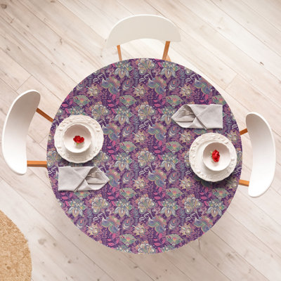 Wrought Studio™ Floral Fitted Round Tablecloth Mauve Green
