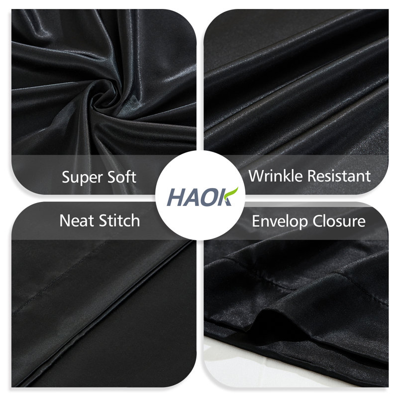 Taie d'oreiller en satin HAOK, Noir, Taies d'oreiller pour grand lit