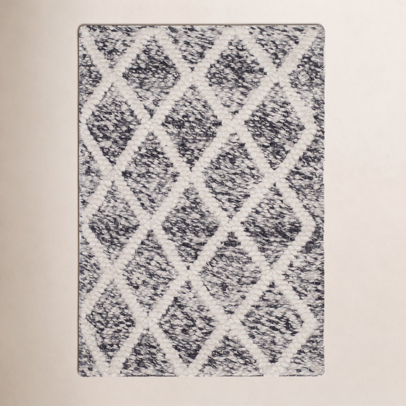 Tapis à motif géométrique tissé à plat à la main ivoire / noir Russo, Rectangle 2 pi x 3 pi