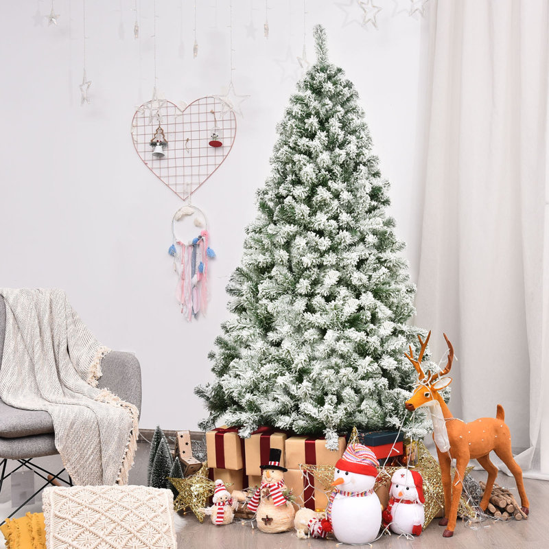 Arbre de Noël artificiel pin floqué, H 6 pi