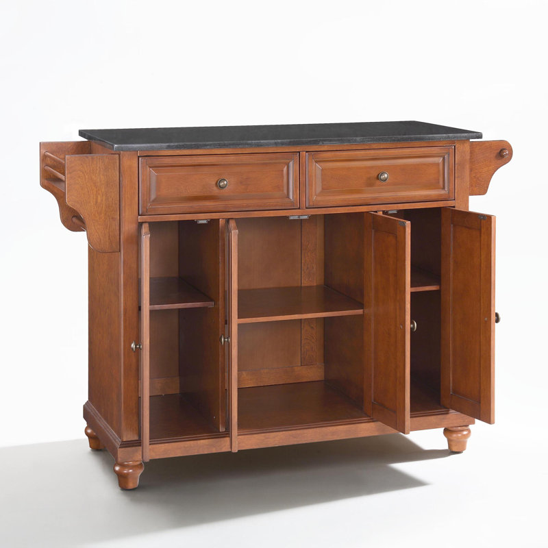 Van Granite Top Kitchen Island, Classic Cherry, Black