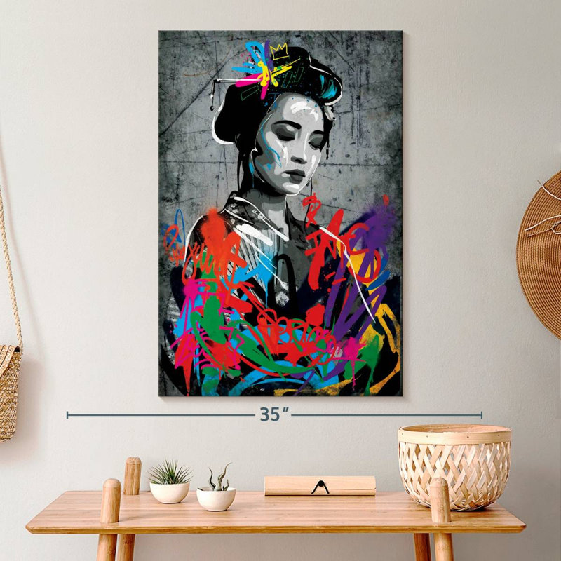 Portrait de femme grunge sur toile, H 30 po x l 20 po x P 1,25 po