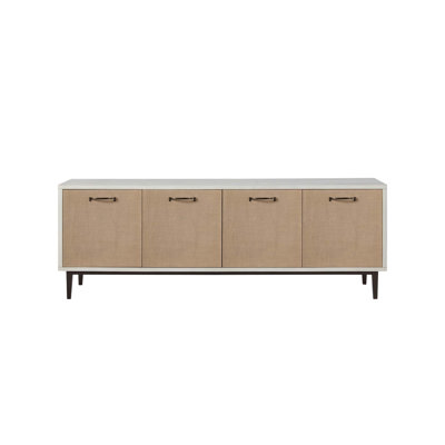 80 Inch Console With Adjustable Shelves, Two-Tone Finish, And Soft-Closing Hinges For Elegant Storage