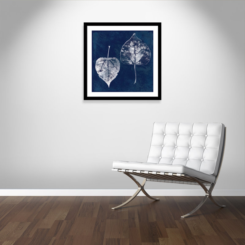 Impression sur cadre Cyanorphe Aspen Leaves, Encadrement avec passe-partout noir, H 33,5 po x l 33,5 po x P 1,25 po