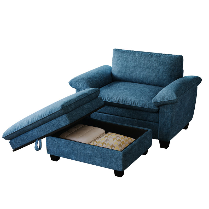 Chaise longue avec et rangement - Tête de lit en chenille bleue Soft &, Bleu