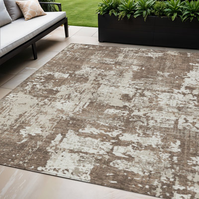 Tapis d'extérieur lavable abstrait brun et beige 5 pi x 8 pi