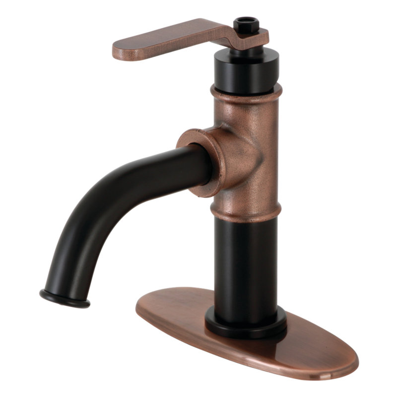 Kingston Brass Whitaker Single-Handle 1-Hole Deck Mount Bathroom Faucet with Push Pop-Up and Deck Plate, Antique Copper