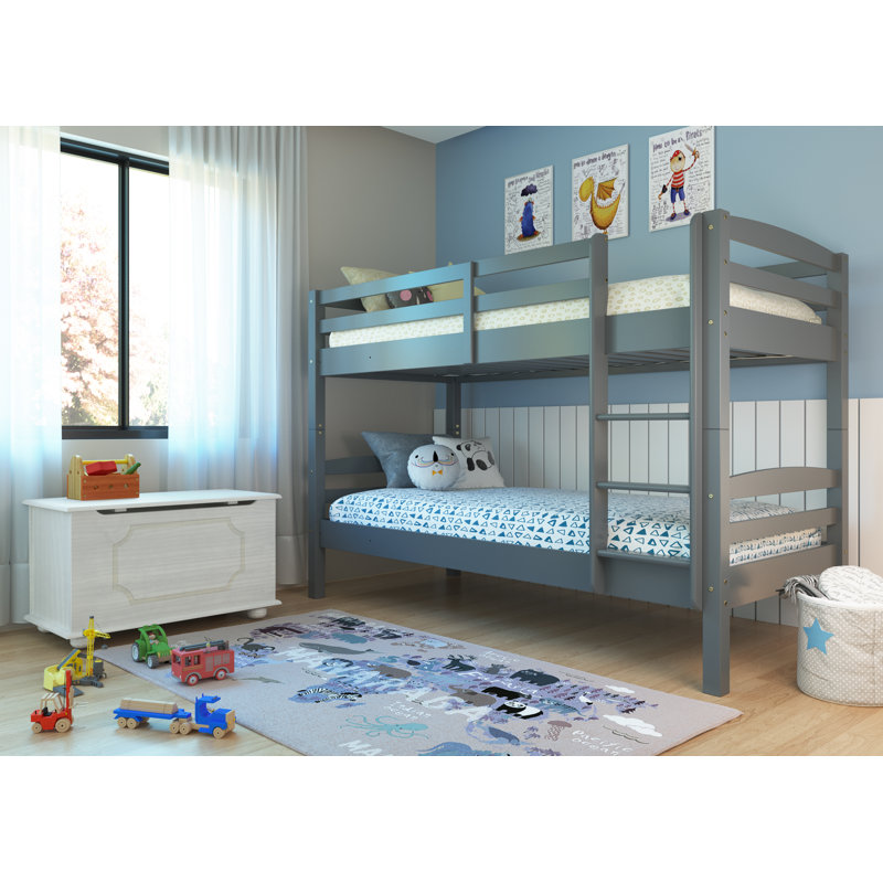 Rahma bunk bed with slatted frames and ladder, 90x200 cm, Gray