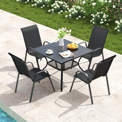 4-Person Square Patio Dining Set With Stackable Chairs