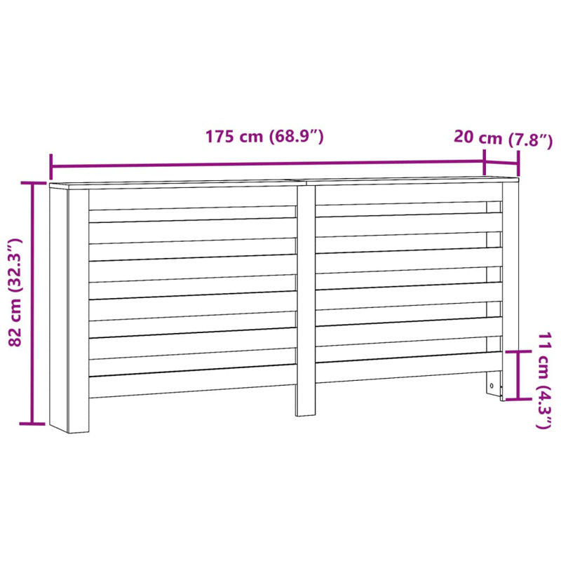 Extra Large Radiator Cover, Brown Oak, 175 x 20 x 82 cm, Horizontal Slats