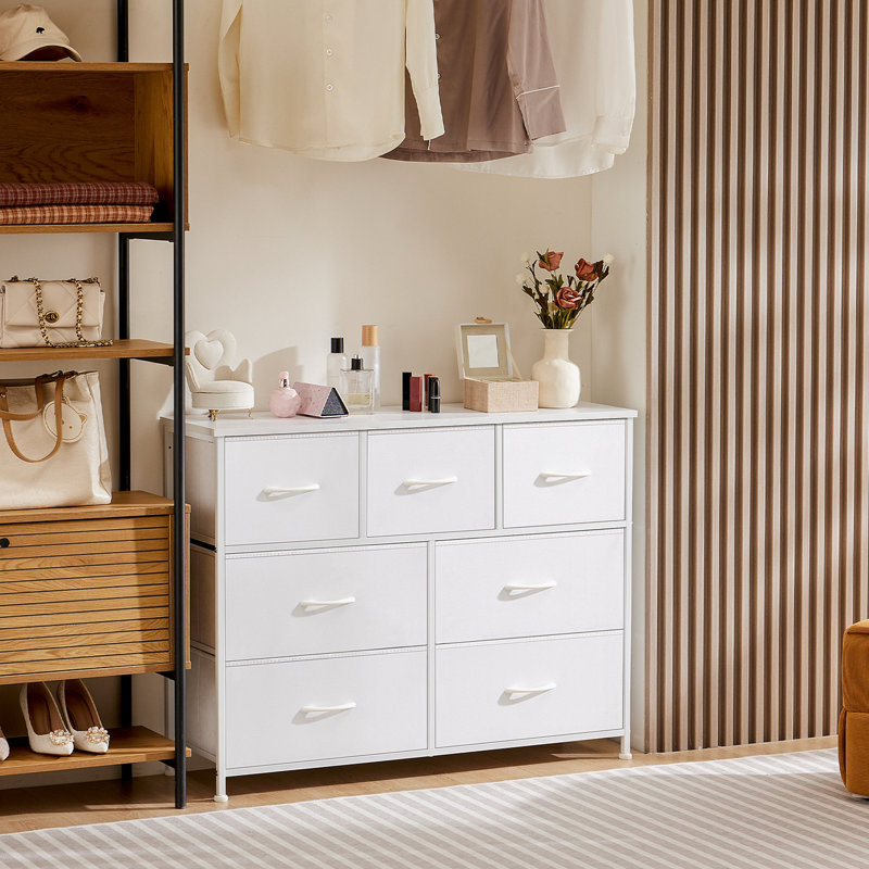 Commodes décoratives avec sept tiroirs et pieds robustes, Blanc, Blanc
