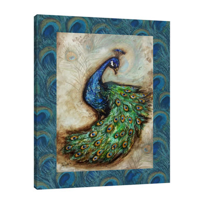 Peacock With Border by Tre Sorelle Studios - Wrapped Canvas Print