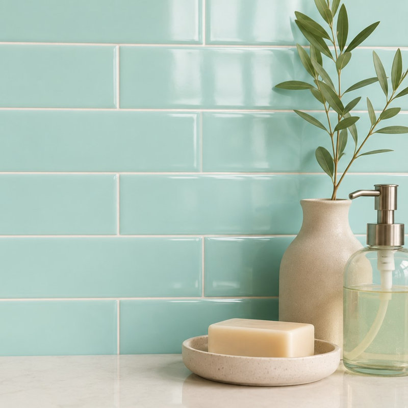 Curvaceous 3" x 12" Ceramic Wall Tile, Turquoise