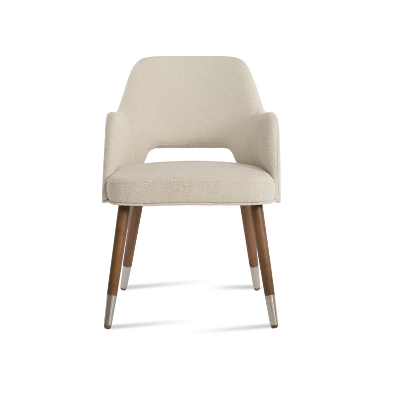 Chaise avec accoudoirs Marash, Blanc cassé, Noyer