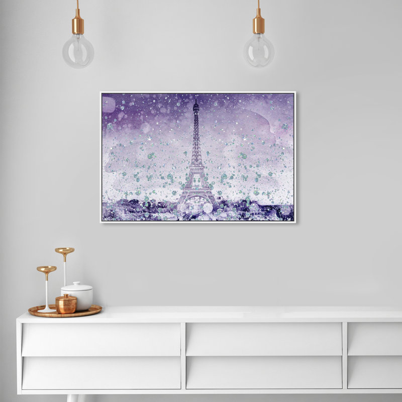 Paillettes mauve, impression sur toile tendue eiffel, Cadre blanc, H 36 po x l 54 po x P 1,75 po