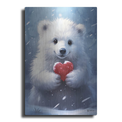 Millwood Pines 'Polar Bear With A Heart' by Momart Metal Wall Art