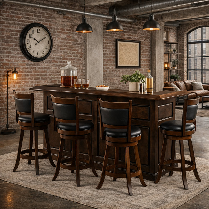 Ensemble de bar 84 po avec quatre tabourets By RAM Game Room, Cappuccino