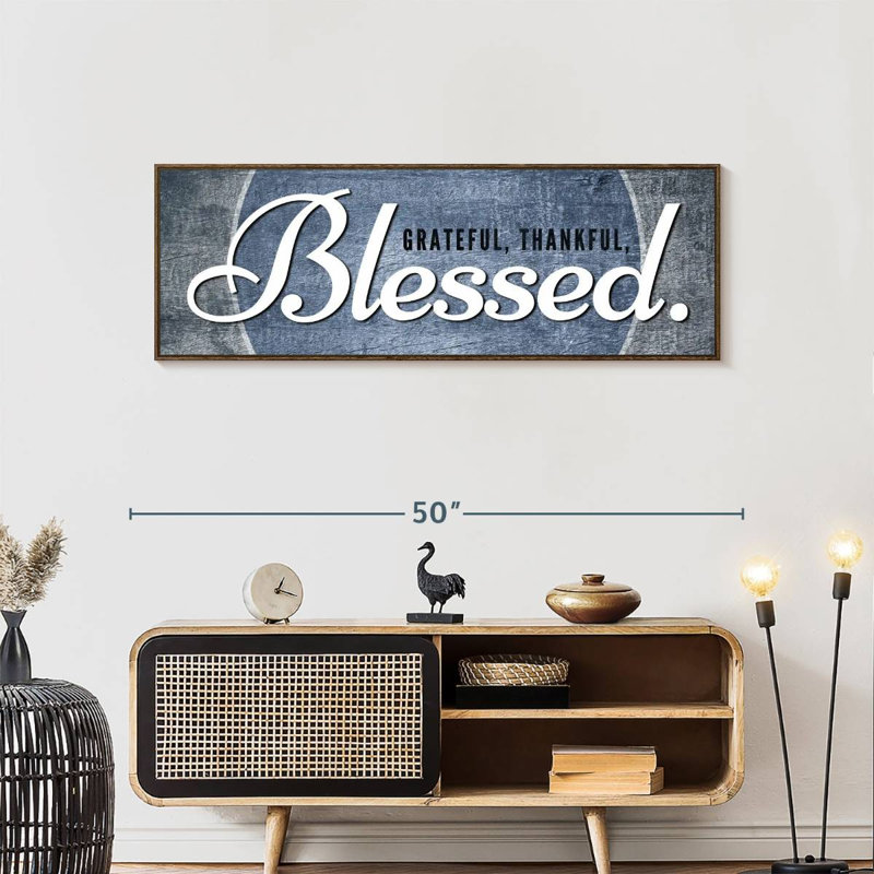 Bienheureux, typographie inspirante, 46" X 16", Floating Frame Walnut
