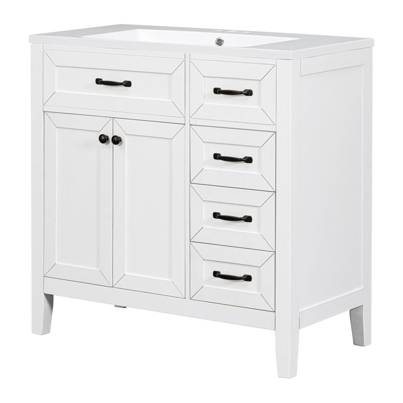 Meuble-lavabo noir 38 po, Blanc