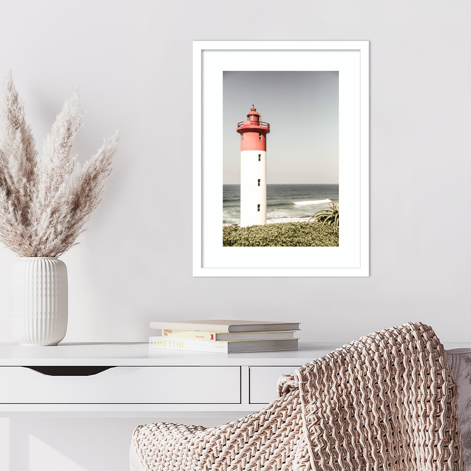 Oyster Box Lighthouse by Shot by Clint Wood Framed Wall Art Print, 21" H x 16" W, White