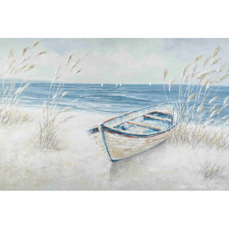 Bateau Flatley sur la plage de roseaux, H 24 po x l 36 po x P 1,5 po