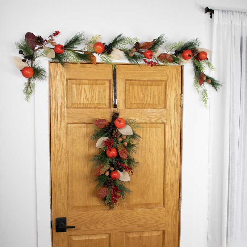 30" Burlap & Berry Pine Cone Autumn Teardrop Swag - Unlit