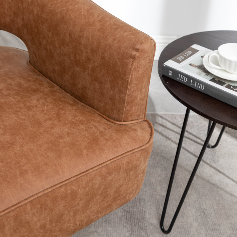 Kenzlee Upholstered Swivel Barrel Chair, Brown Polyester