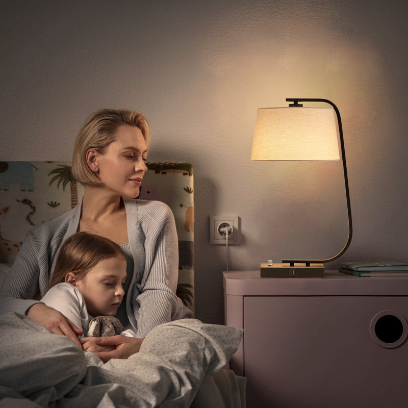 Broghin Dimmable USB & Type-C Metal Bedside Table Lamp with Bulb