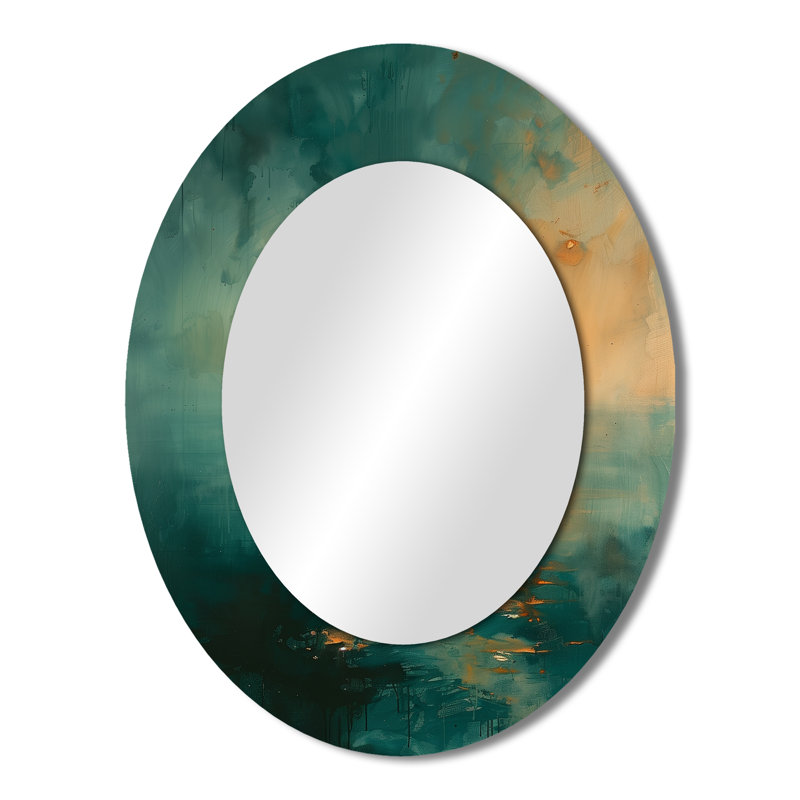 Blue Yellow Oil Rigs In Gulf Of Mexico - Gray Oval Wall Mirror Decor, 43" x 33"