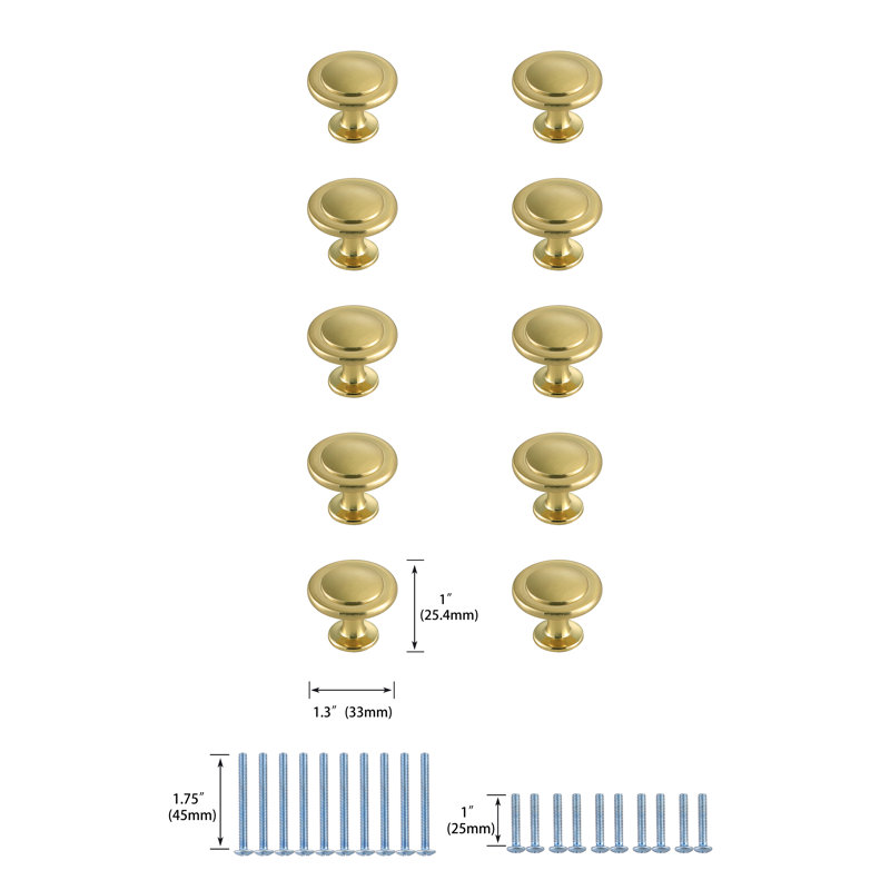 Poignée champignon Balabak de 1,3 po de diamètre, Or brossé