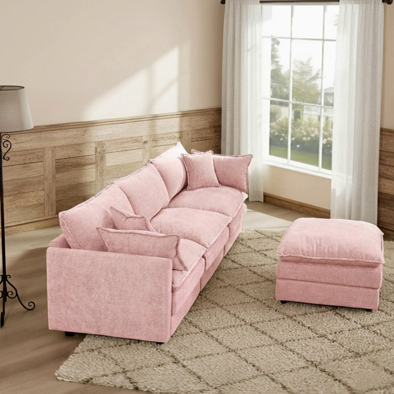 Canapé modulaire modulaire, ensemble de canapé en forme de L de 102 pouces pour le salon, canapé à 3 places confortable avec repose-pieds mobile, combinaison de bricolage, chenille