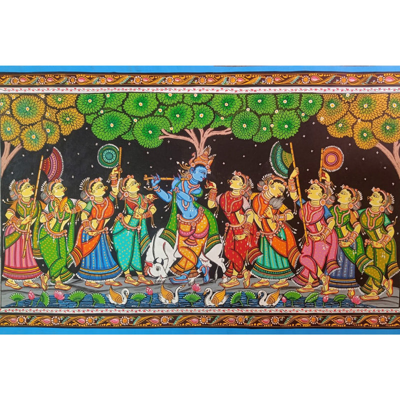 Rasleela - Danse avec les Gopis | Couleurs naturelles sur toile | Par Sachikant