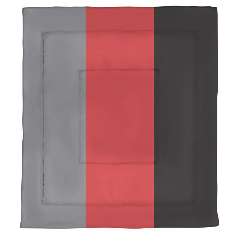 Modern & Contemporary Polyester Box Stitch Striped Comforter, Queen Comforter, Flat Gray/Red/Black
