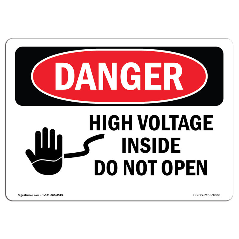 Panneau à haute tension à l'intérieur ne pas ouvrir, H 12 po x l 18 po x P 0,1 po