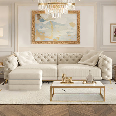 97.7" Pull-Out Sofa Bed, Velvet Convertible Sleeper Couch Bed Chesterfield Sofa With 2 Pillows and Removable Ottoman