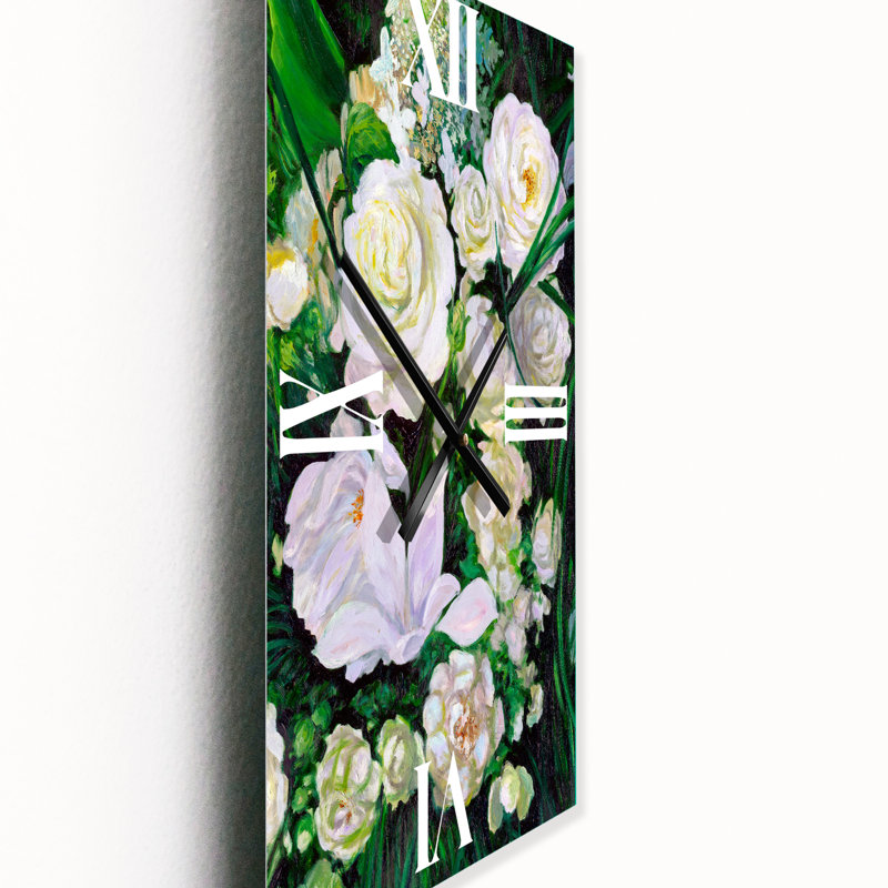Bouquet de roses blanches - Horloge murale traditionnelle, Petit