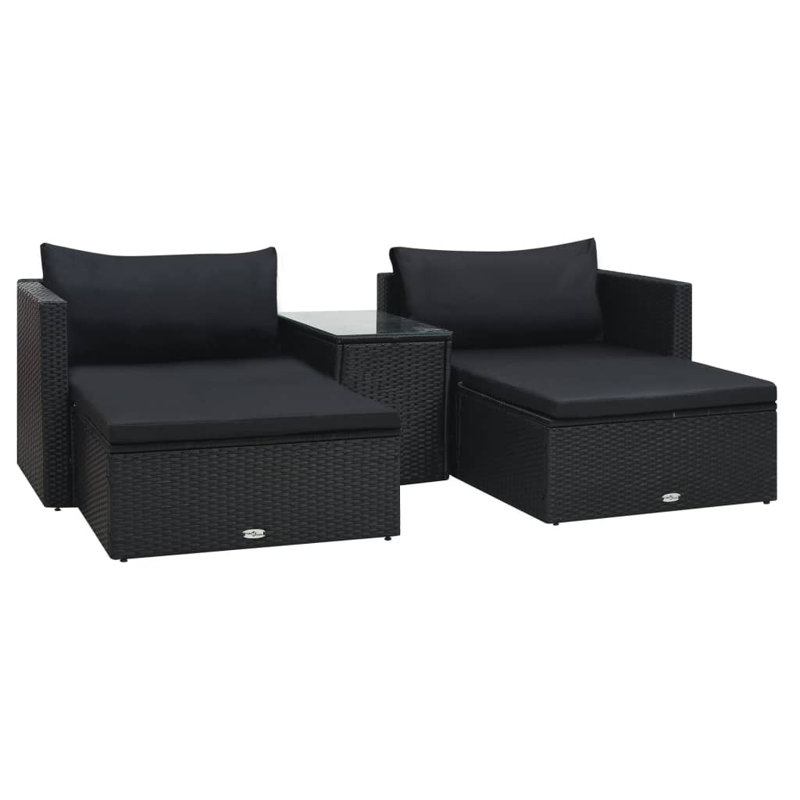 Aliani 5 Piece Lounge Chair with Cushions, Black, Black