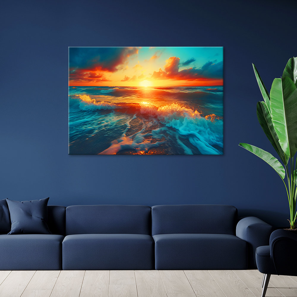 Leinwanddruck, Sonnenuntergang und Meereswellen - Wrapped Canvas Print