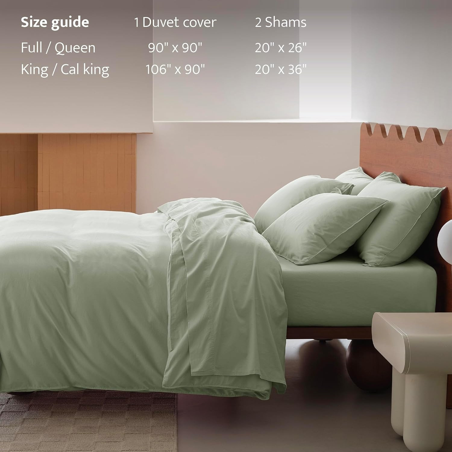 Double Stitch Cotton Duvet Cover Set, Queen Duvet Cover + 2 Pillow Shams, Sage Green